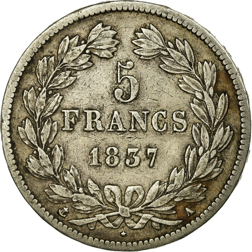 Coin, France, Louis-Philippe, 5 Francs, 1837, Paris, VF(30-35), Silver