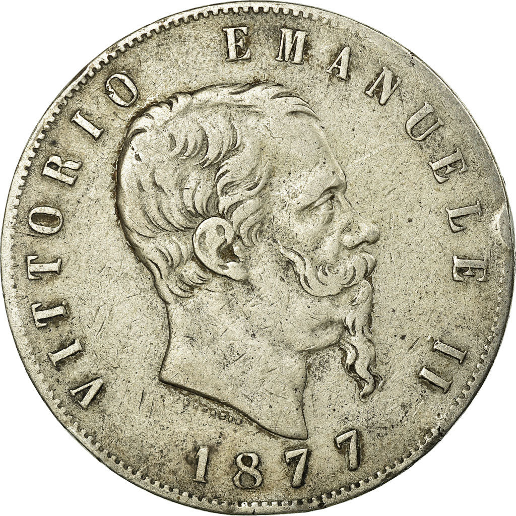 Moneta, Italia, Vittorio Emanuele II, 5 Lire, 1877, Rome, MB+, Argento, KM:8.4