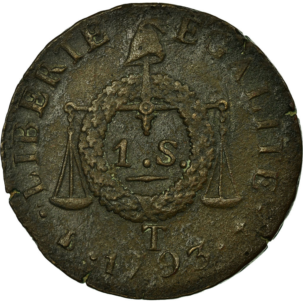 Moneta, Francia, Sol aux balances françoise, Sol, 1793, Nantes, BB, Bronzo
