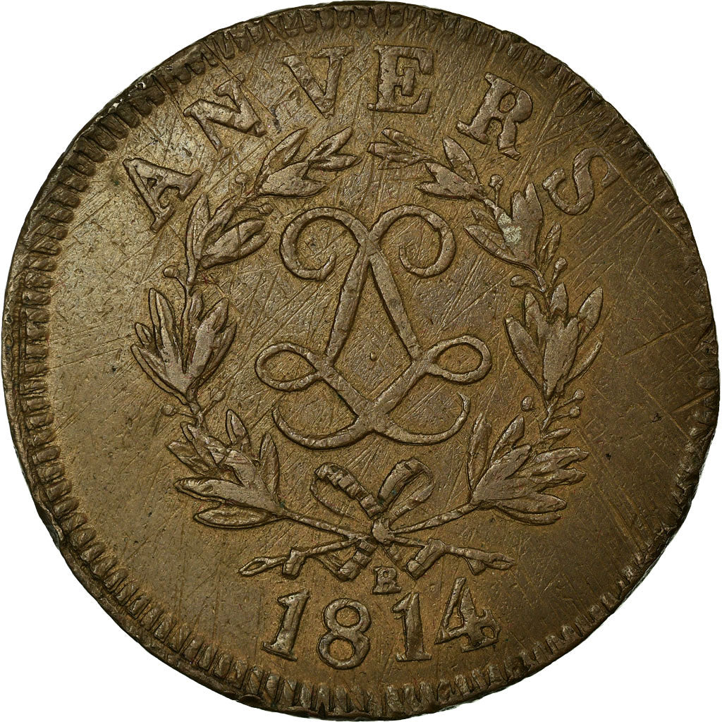 Coin, FRENCH STATES, ANTWERP, 10 Centimes, 1814, Anvers, EF(40-45), Bronze