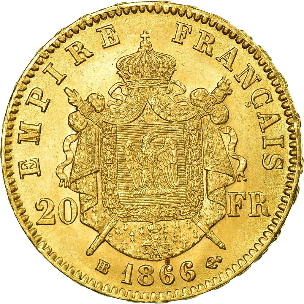 Moneda, Francia, Napoleon III, Napoléon III, 20 Francs, 1866, Strasbourg, EBC