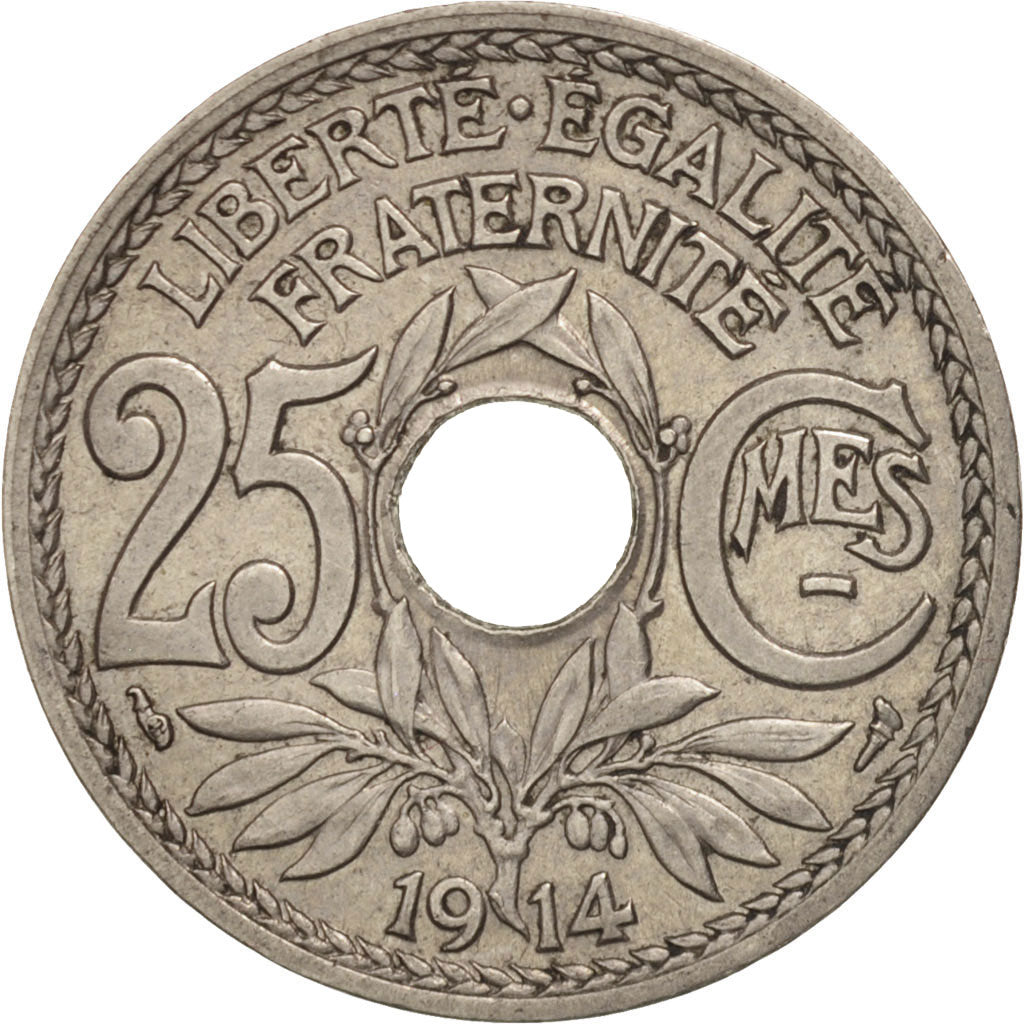 France, Lindauer, 25 Centimes, 1914, AU(50-53), Nickel, KM:867