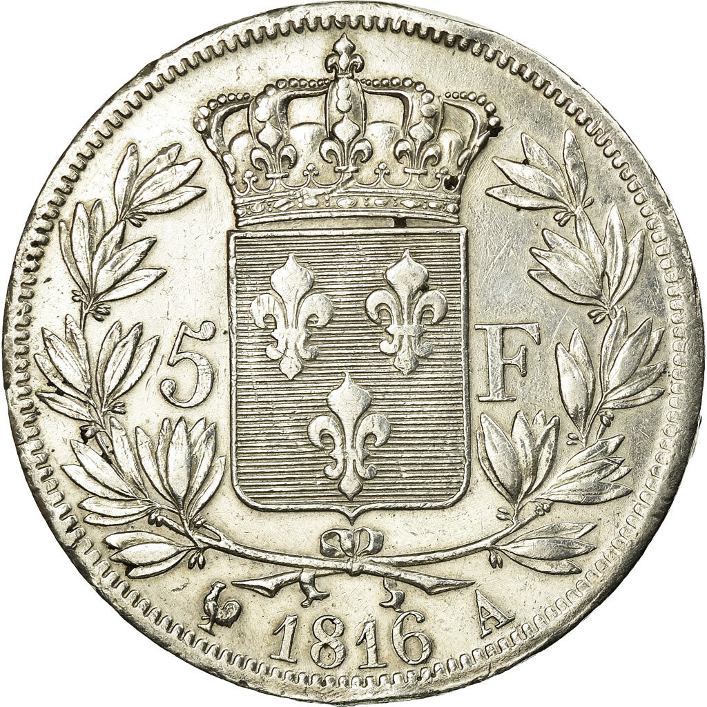 Coin, France, Louis XVIII, 5 Francs, 1816, Paris, EF(40-45), Silver