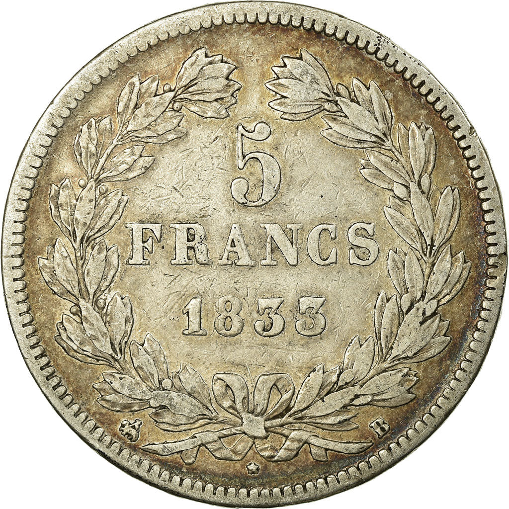 Coin, France, Louis-Philippe, 5 Francs, 1833, Rouen, VF(30-35), Silver