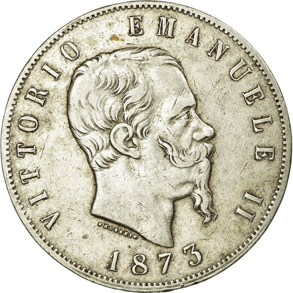 Moeda, Itália, Vittorio Emanuele II, 5 Lire, 1873, Milan, EF(40-45), Prata
