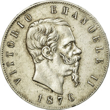 Moeda, Itália, Vittorio Emanuele II, 5 Lire, 1876, Rome, EF(40-45), Prata