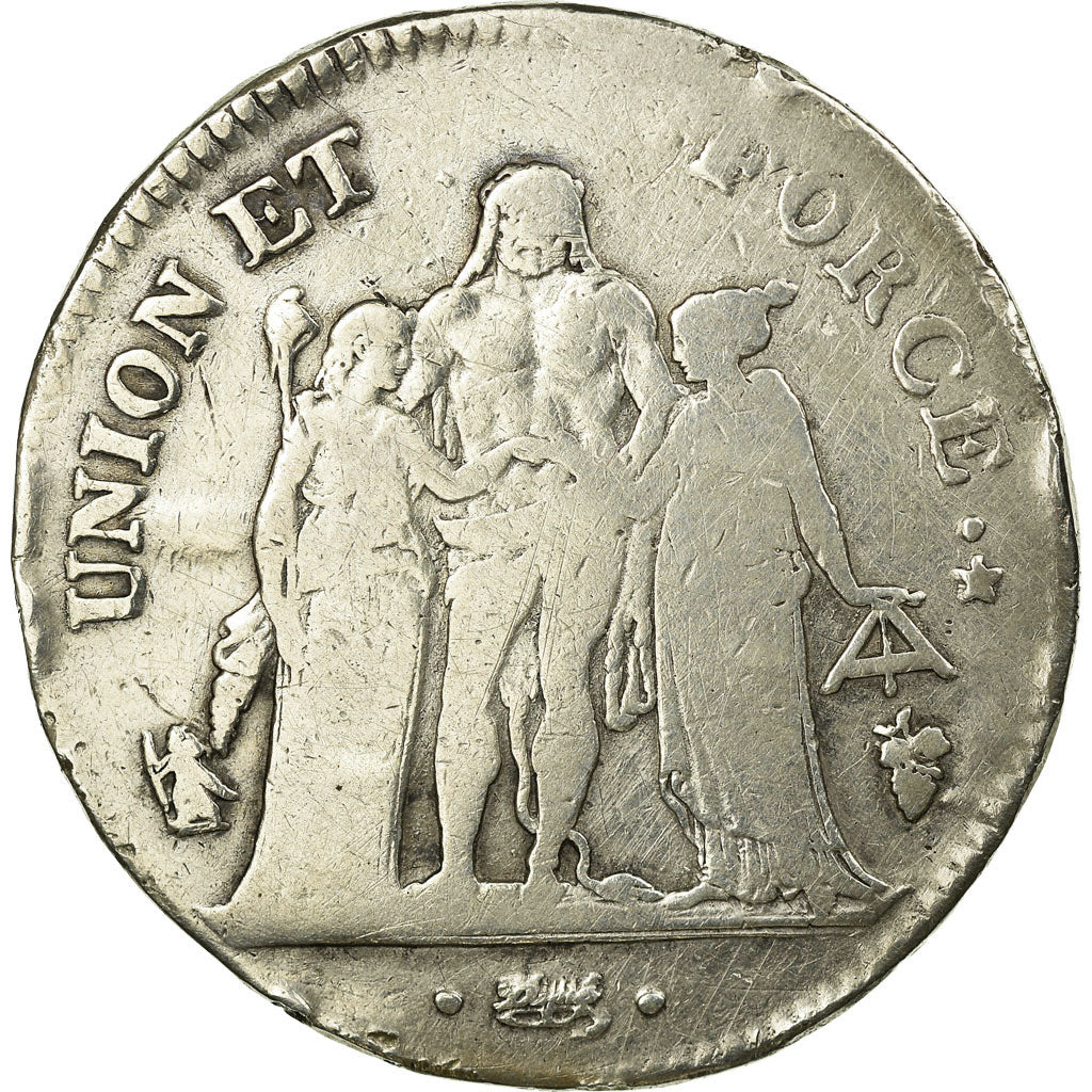Coin, France, Union et Force, 5 Francs, AN 7, Perpignan, VF(20-25), Silver