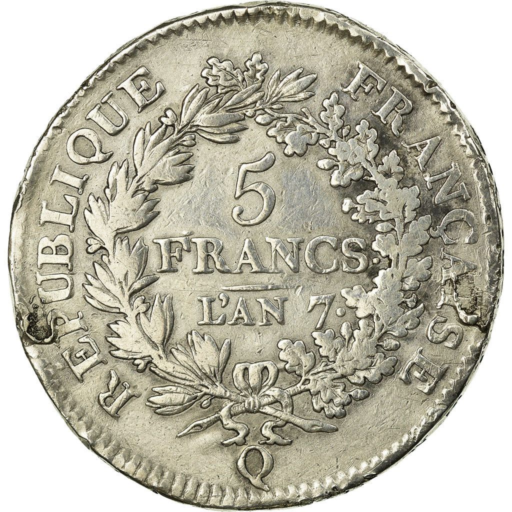 Coin, France, Union et Force, 5 Francs, AN 7, Perpignan, VF(20-25), Silver