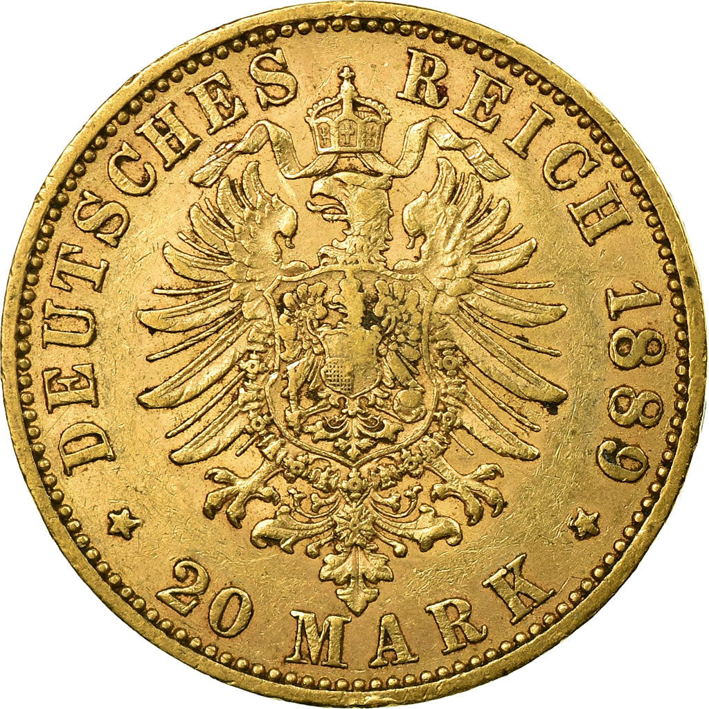 Moneda, Estados alemanes, PRUSSIA, Wilhelm II, 20 Mark, 1889, Berlin, MBC, Oro