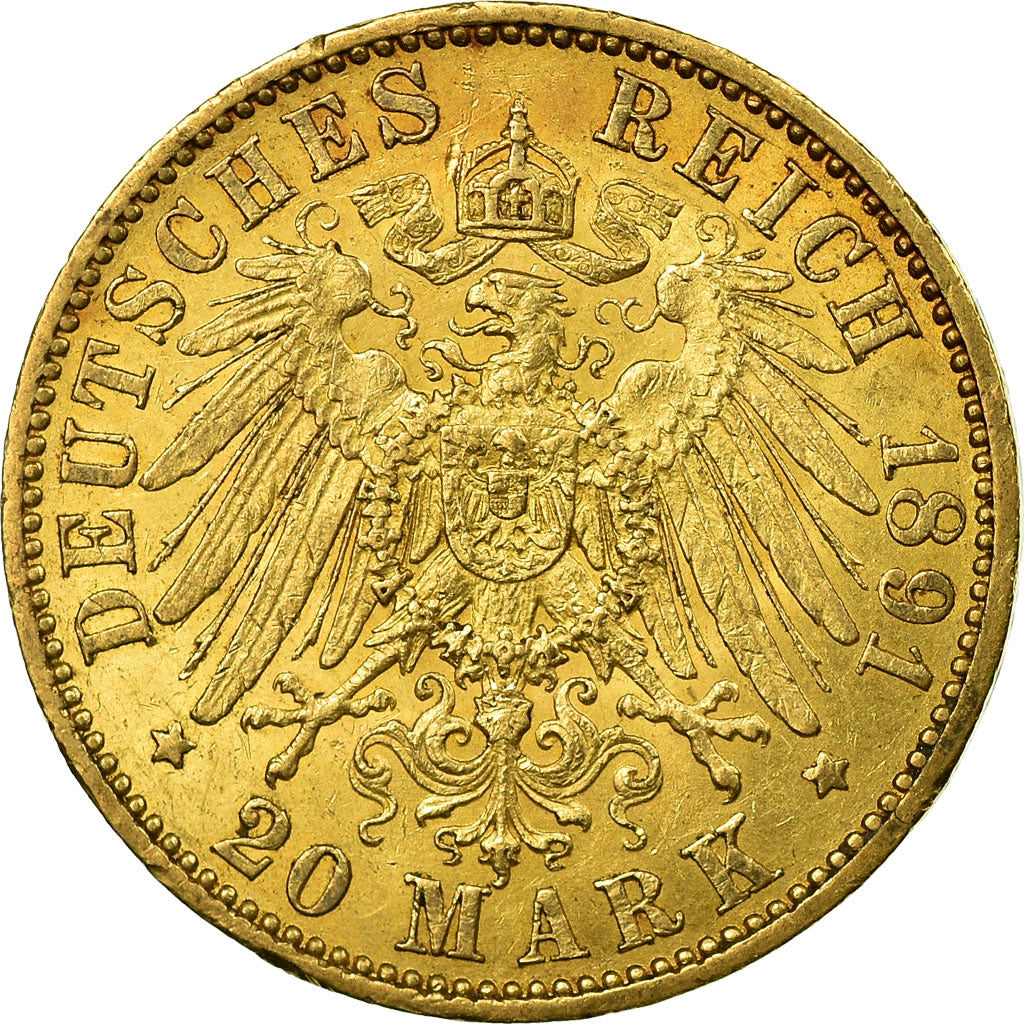 Moneda, Estados alemanes, PRUSSIA, Wilhelm II, 20 Mark, 1891, Berlin, MBC, Oro