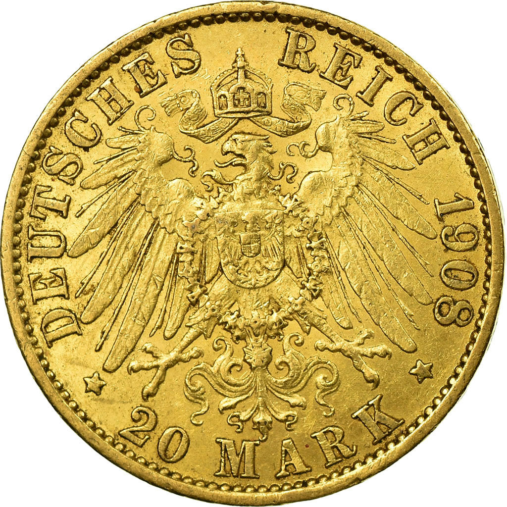 Moneda, Estados alemanes, PRUSSIA, Wilhelm II, 20 Mark, 1908, Berlin, MBC, Oro