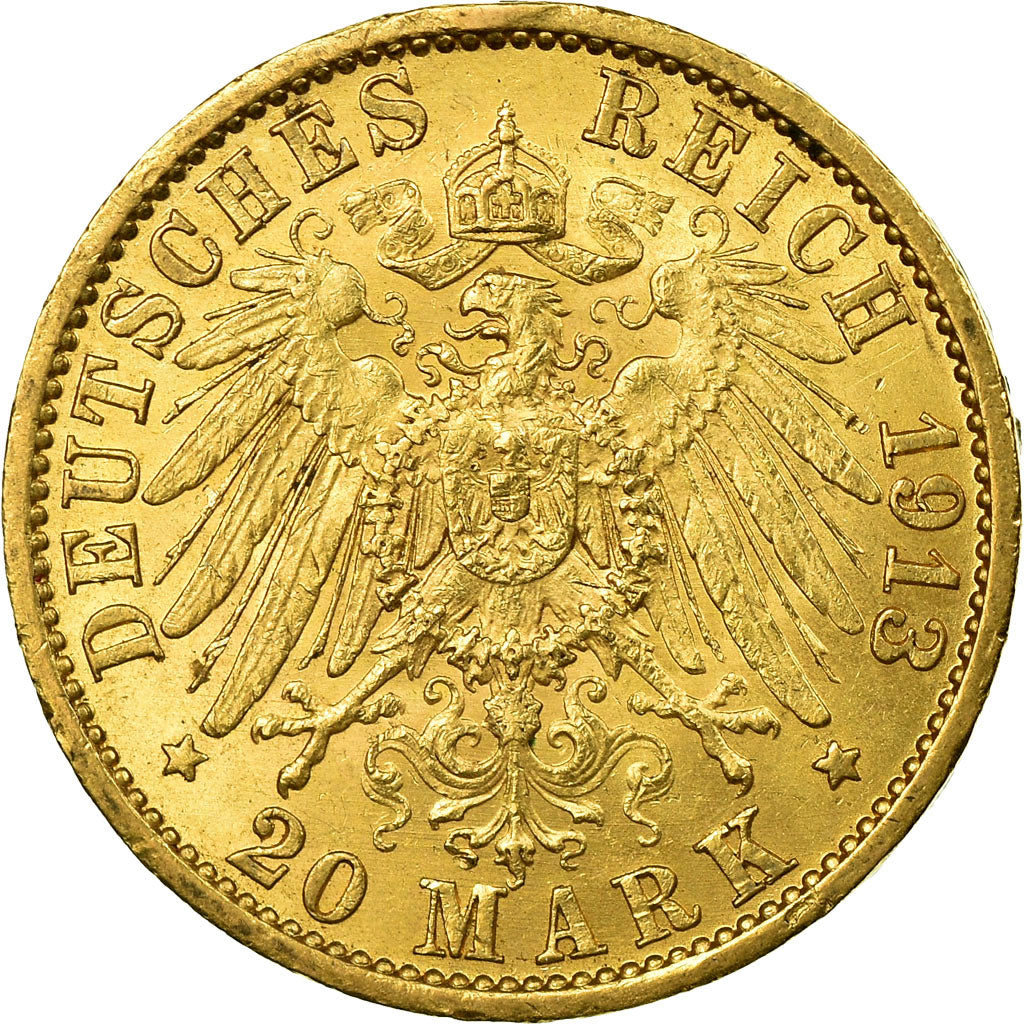 Moneda, Estados alemanes, PRUSSIA, Wilhelm II, 20 Mark, 1913, Berlin, MBC+, Oro