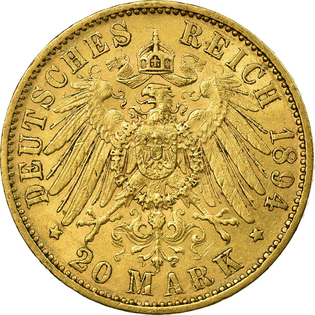 Moneta, Landy niemieckie, SAXONY-ALBERTINE, Albert, 20 Mark, 1894