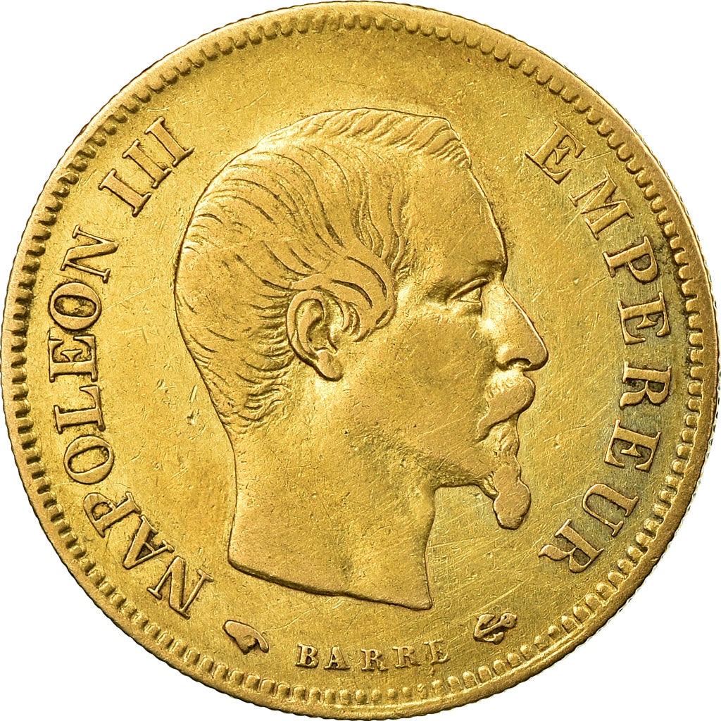 Moneda, Francia, Napoleon III, 10 Francs, 1858, Paris, MBC, Oro, KM 784.3