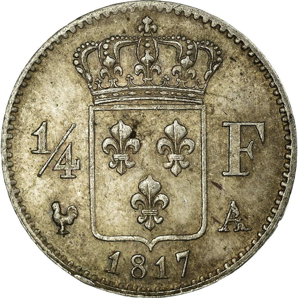 Moneda, Francia, Louis XVIII, Louis XVIII, 1/4 Franc, 1817, Paris, MBC+, Plata