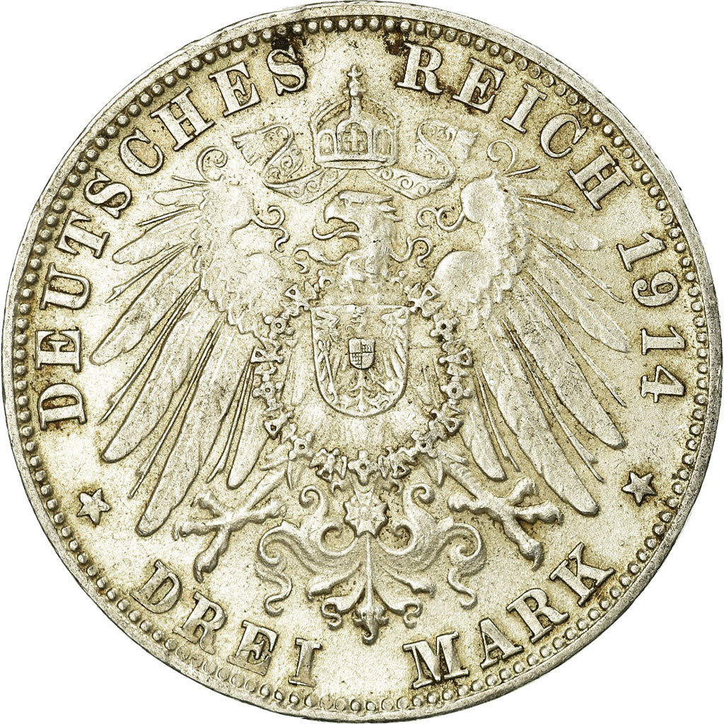 Moneta, Stati tedeschi, BAVARIA, Ludwig III, 3 Mark, 1914, Munich, BB, Argento