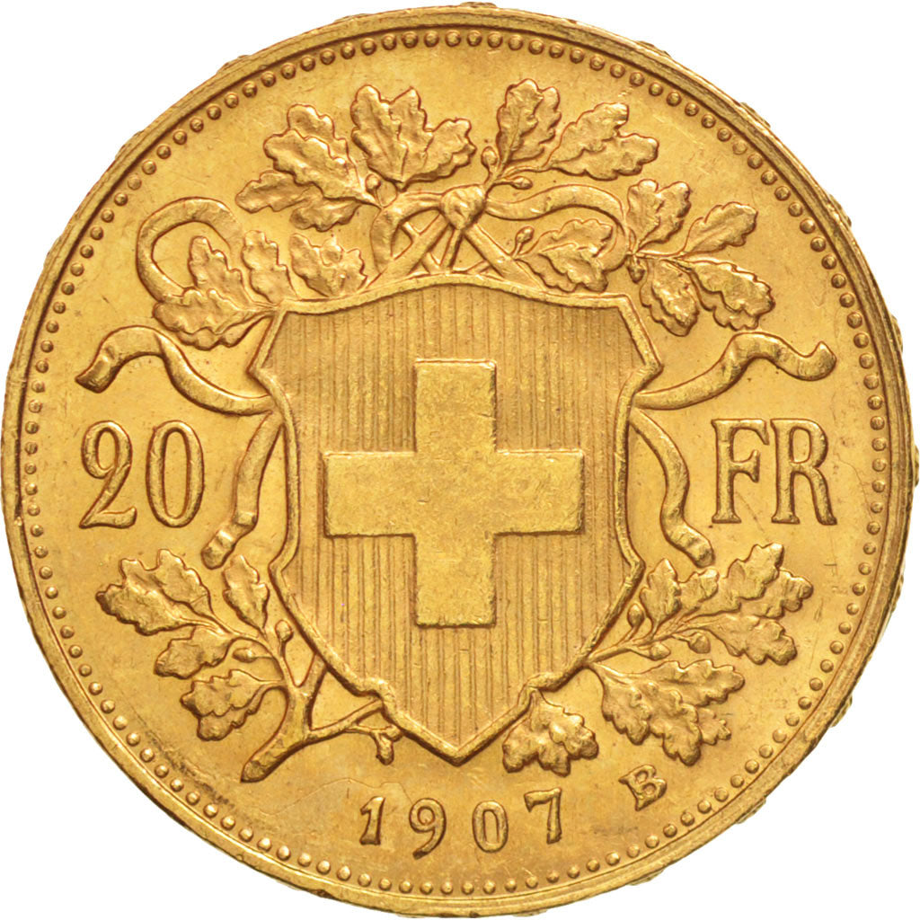 Switzerland, 20 Francs, 1907, Bern, Gold, KM:35.1