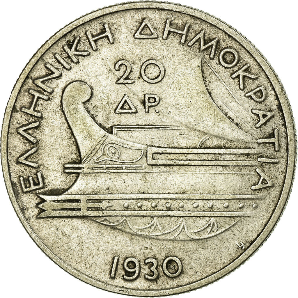 Coin, Greece, 20 Drachmai, 1930, AU(50-53), Silver, KM:73