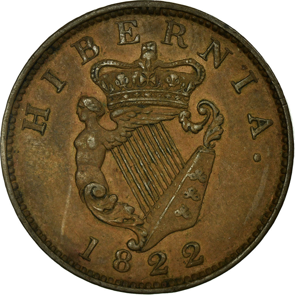 Moneta, Irlanda, George IV, 1/2 Penny, 1822, SPL-, Rame, KM:150