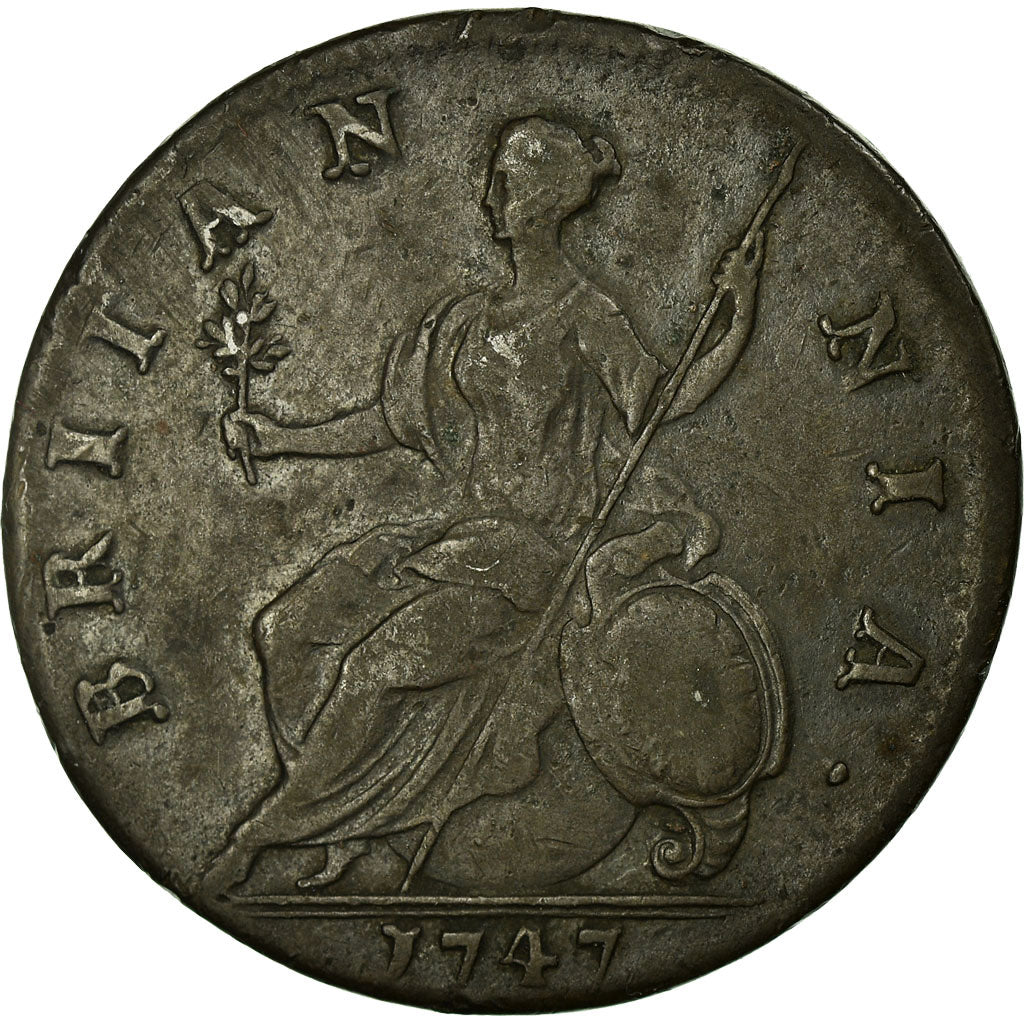 Coin, Great Britain, George II, 1/2 Penny, 1747, EF(40-45), Copper, KM:579.2