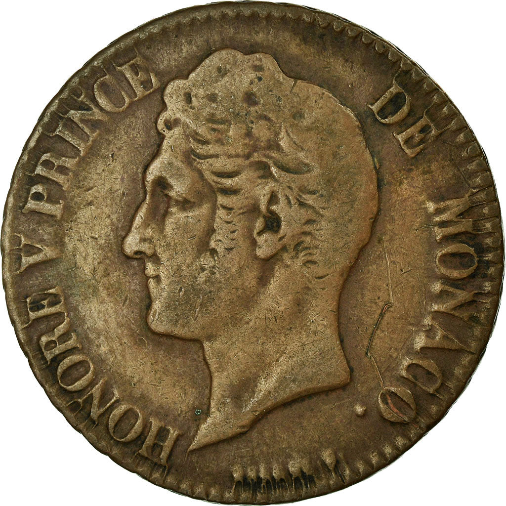 Coin, Monaco, Honore V, 5 Centimes, Cinq, 1837, Monaco, VF(30-35), Cast Brass