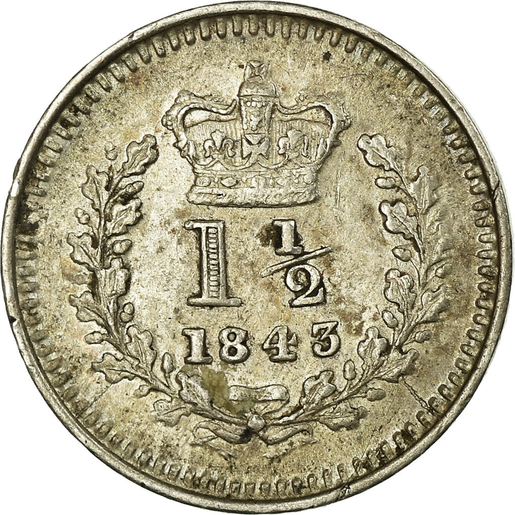 Münze, Großbritannien, Victoria, 1-1/2 Pence, 1843, SS+, Silber, KM:728