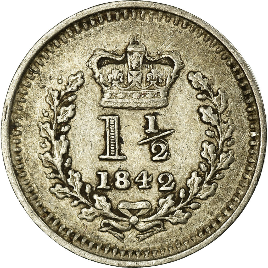 Coin, Great Britain, Victoria, 1-1/2 Pence, 1842, EF(40-45), Silver, KM:728