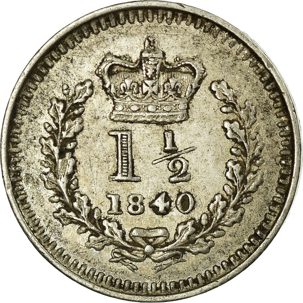 Coin, Great Britain, Victoria, 1-1/2 Pence, 1840, EF(40-45), Silver, KM:728