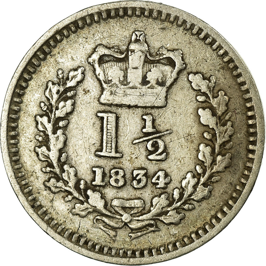 Coin, Great Britain, William IV, 1-1/2 Pence, 1834, VF(30-35), Silver, KM:719