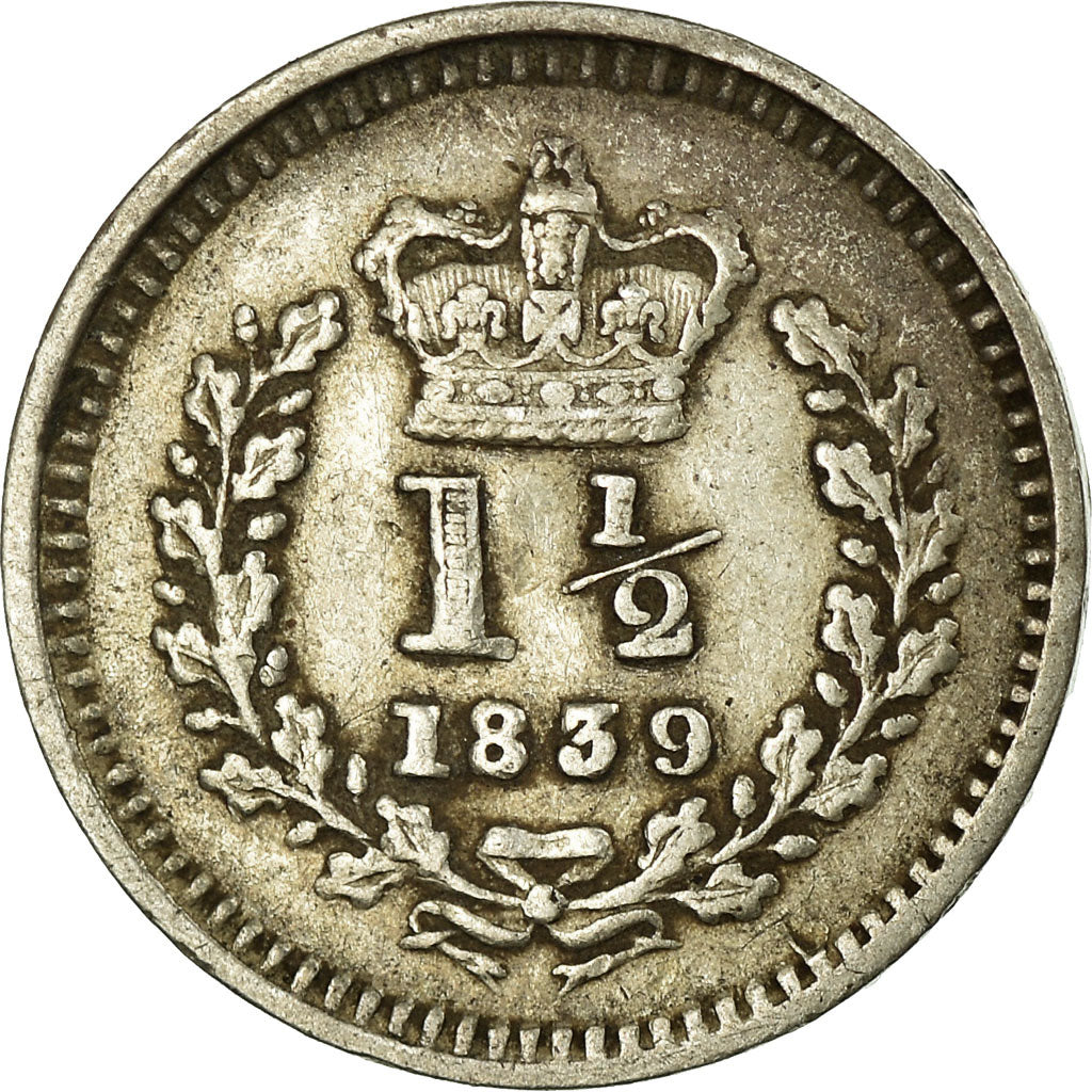 Coin, Great Britain, Victoria, 1-1/2 Pence, 1839, EF(40-45), Silver, KM:728