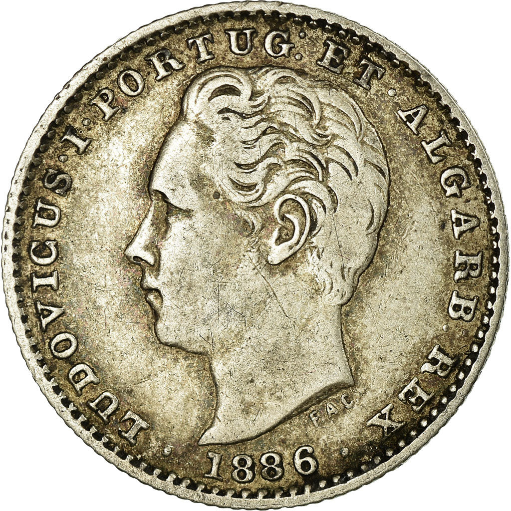 Coin, Portugal, Luiz I, 100 Reis, 1886, EF(40-45), Silver, KM:510