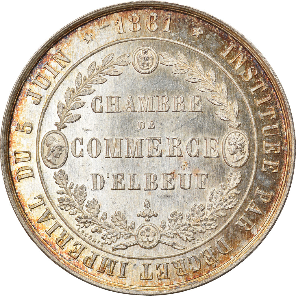 France, Token, Chambre de Commerce d'Elbeuf, 1861, Lecomte, MS(63), Silver