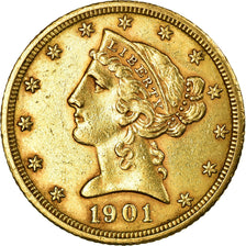 Coin, United States, Coronet Head, $5, 1901, San Francisco, AU(50-53), Gold