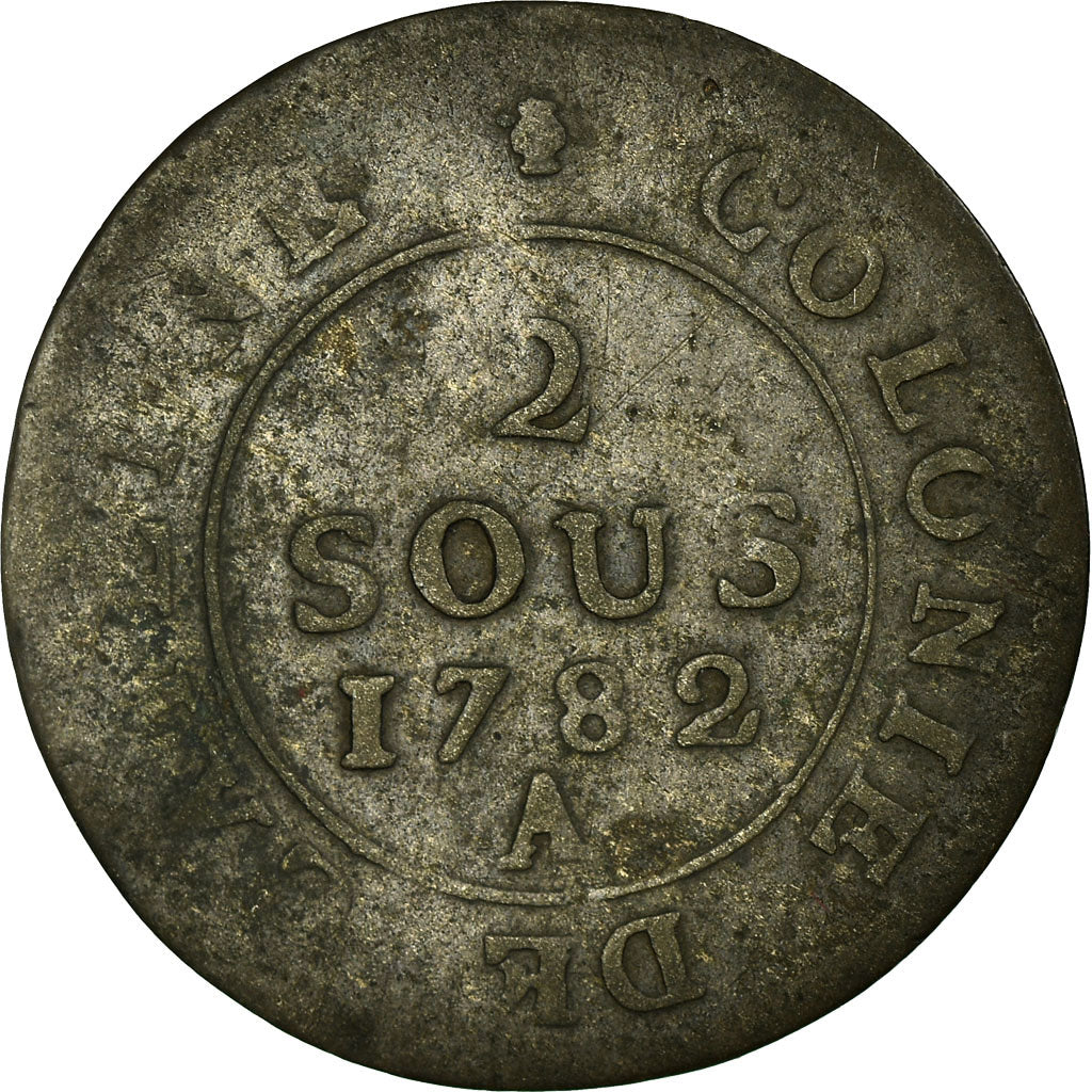 Moneda, GUAYANA FRANCESA, Louis XVI, 2 Sous, 1782, Paris, BC+, Vellón, KM:1