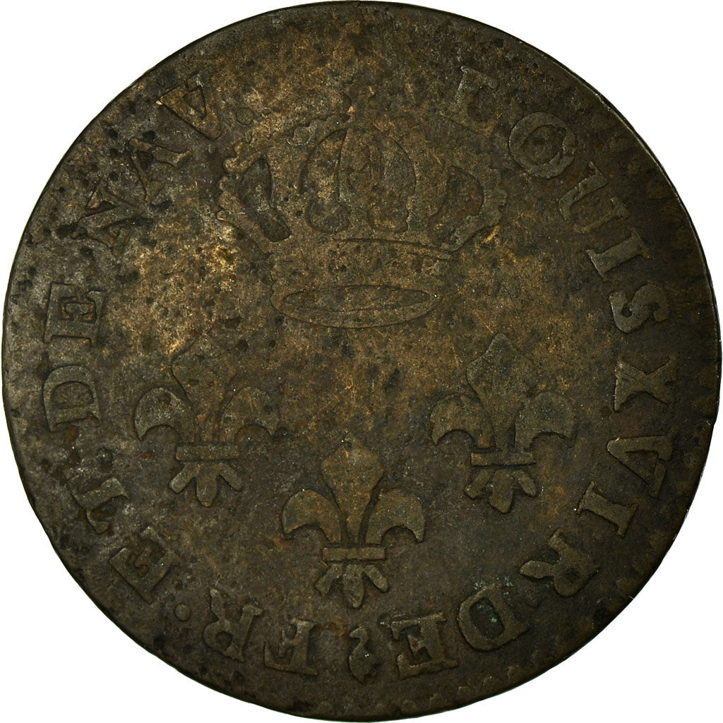 Moeda, GUIANA FRANCESA, Louis XVI, 2 Sous, 1789, Paris, VF(20-25), Lingote, KM:1