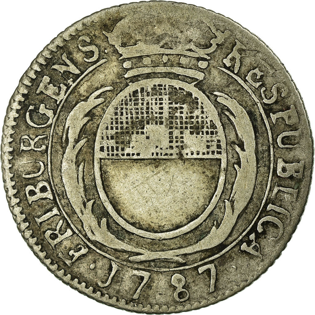 Coin, SWISS CANTONS, FREIBURG, 7 Kreuzer, 1/8 Gulden, 1787, VF(30-35), Silver