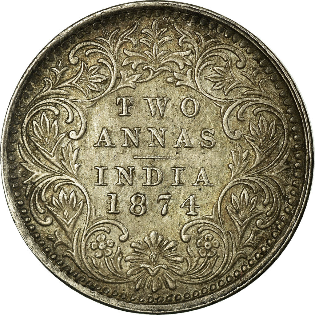 Moneta, INDIA - BRITANNICA, Victoria, 2 Annas, 1874, Bombay, SPL-, Argento