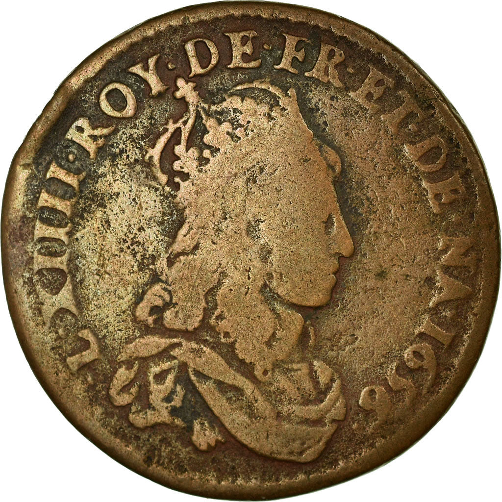 Münze, Frankreich, Louis XIV, Liard de France au buste juvénile, deuxième