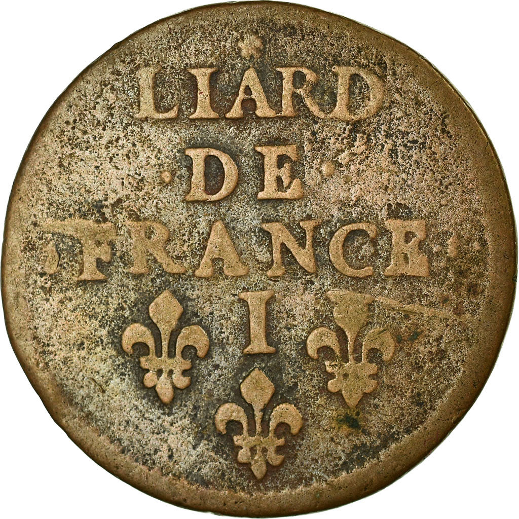 Münze, Frankreich, Louis XIV, Liard de France au buste juvénile, deuxième