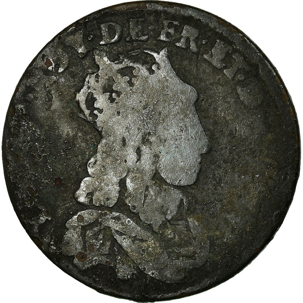 Moneta, Francia, Louis XIV, Liard de France au buste juvénile, deuxième type