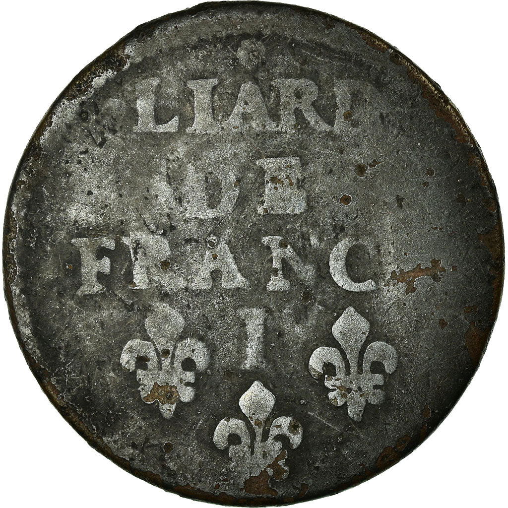 Moneta, Francia, Louis XIV, Liard de France au buste juvénile, deuxième type