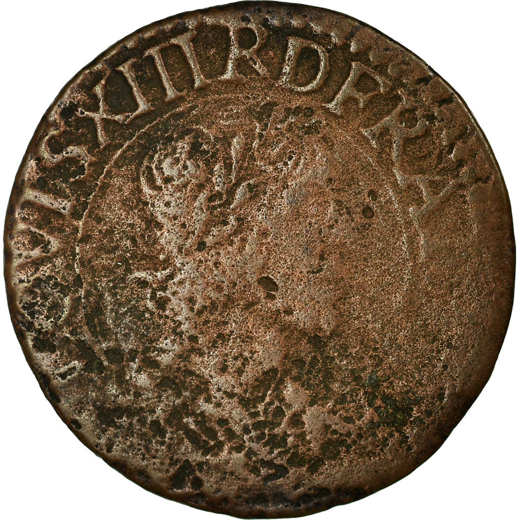 Münze, Frankreich, Louis XIII, Double Tournois, 1637, S+, Kupfer