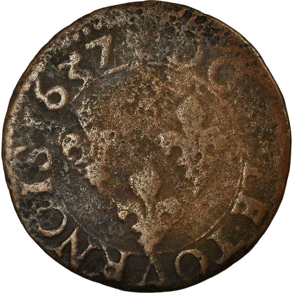Münze, Frankreich, Louis XIII, Double Tournois, 1637, S+, Kupfer