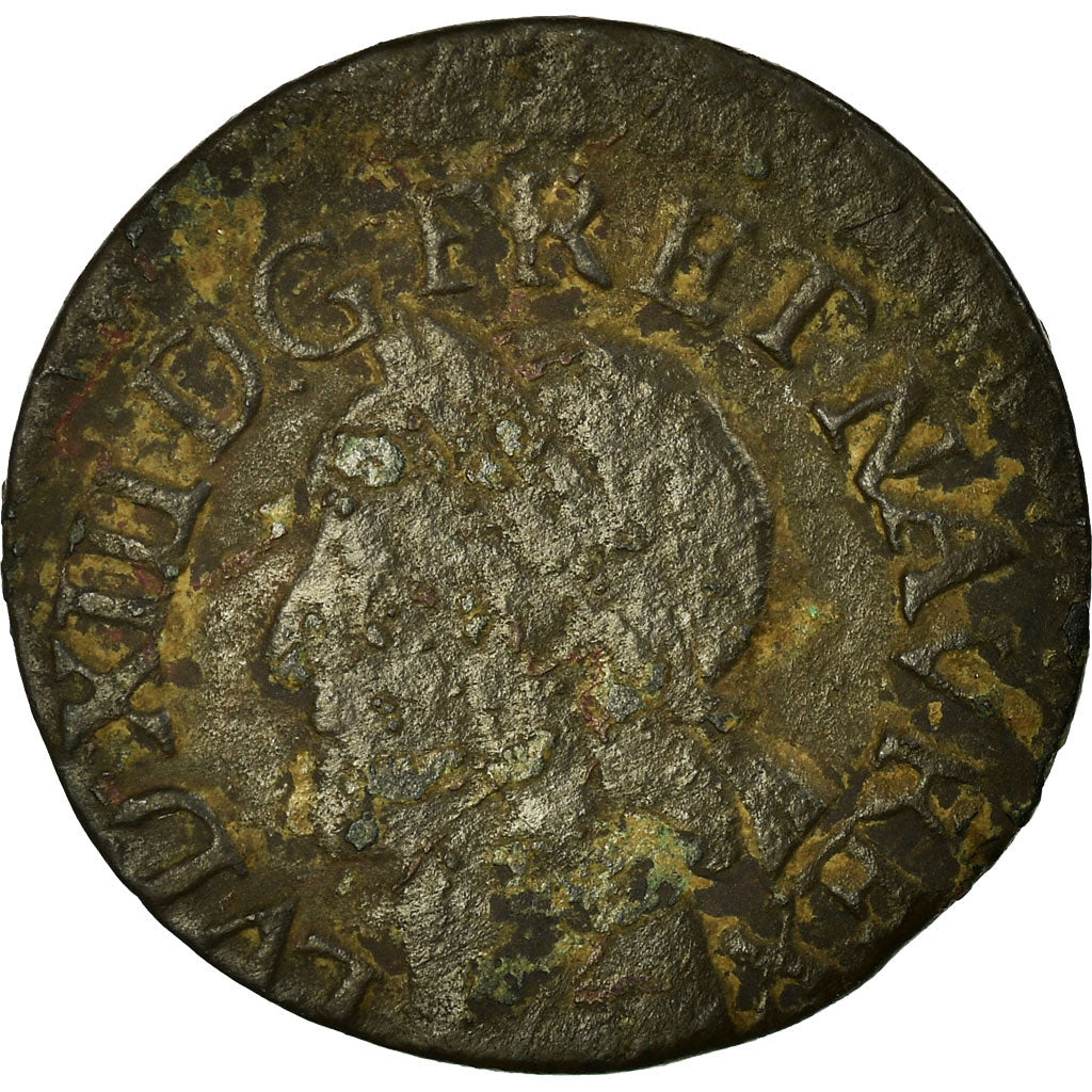 Munten, Frankrijk, Louis XIII, Double Tournois, 1642, FR, Koper