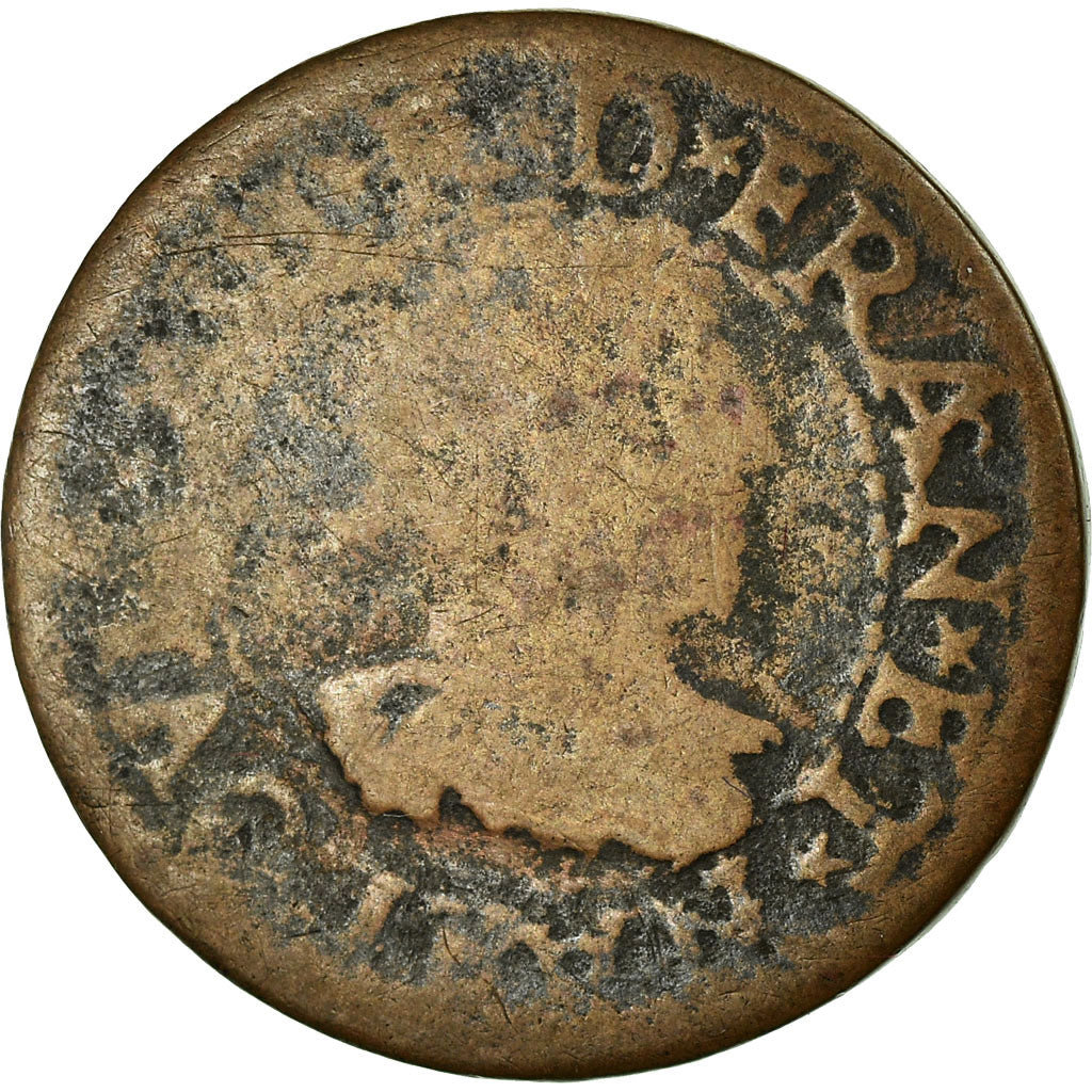 Moneta, Francia, Louis XIII, Double tournois, buste laurée et drapé, Double