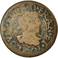Moneta, Francia, Louis XIII, Double tournois, buste laurée et drapé, Double
