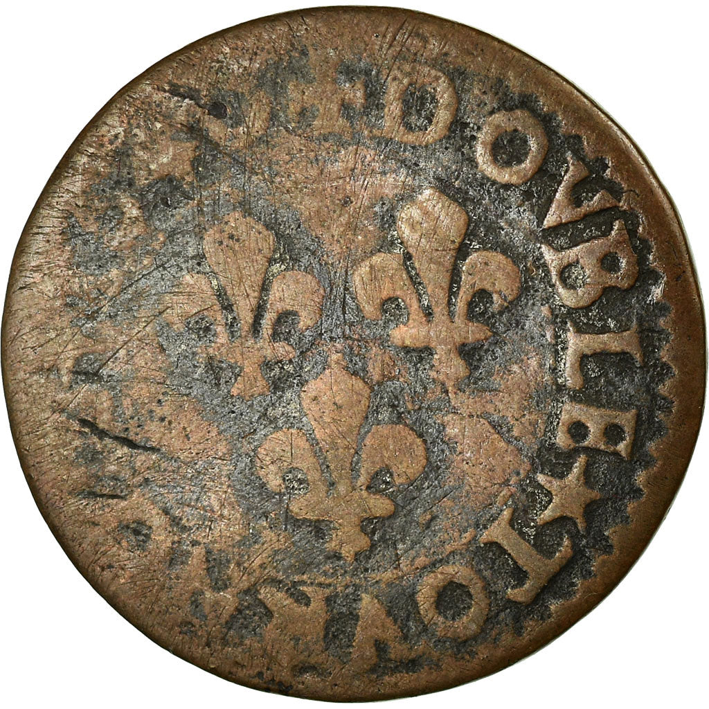 Moneta, Francia, Louis XIII, Double tournois, buste laurée et drapé, Double