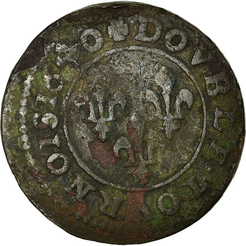 Moneta, Francia, Louis XIII, Double tournois, buste laurée et drapé, Double