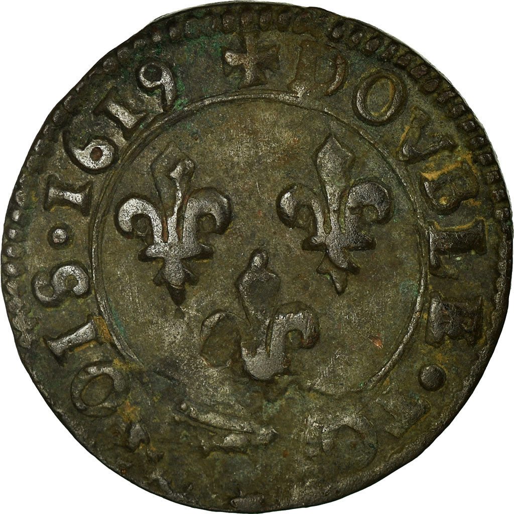 Moneta, Francia, Louis XIII, Double tournois, buste juvénile, Double Tournois