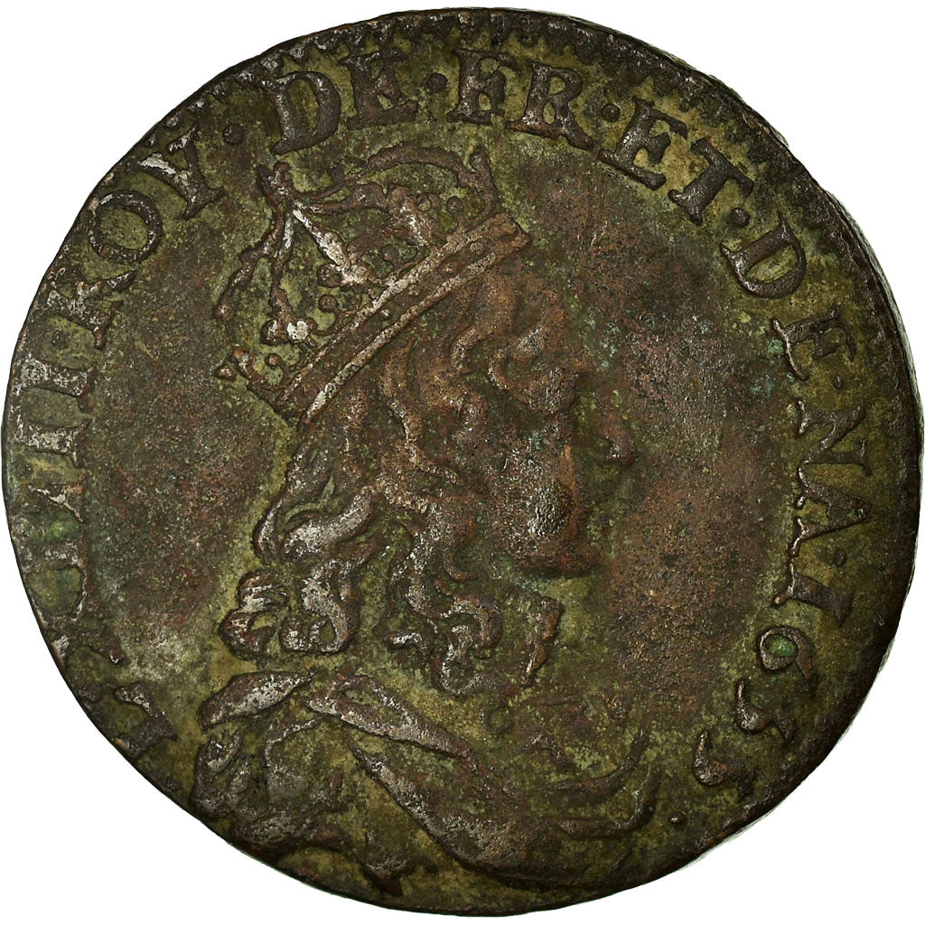 Moneta, Francja, Louis XIV, Liard de France au buste juvénile, deuxième type